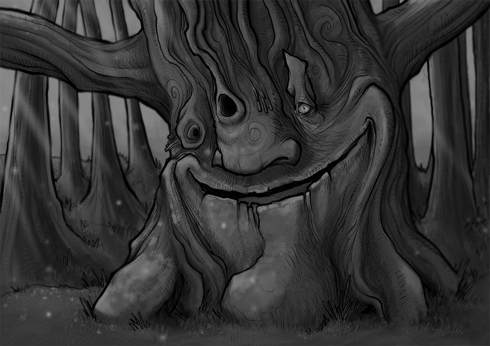 dessin "arbre" 2017 digital painting réalisé sur procreate ipa pro appel pencil représentant un arbre bienveillant souriant,