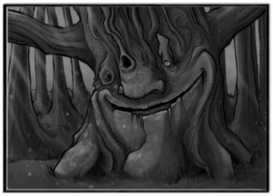 dessin "arbre" 2017 digital painting réalisé sur procreate ipa pro appel pencil représentant un arbre bienveillant souriant, visuel pour impression au format A3 ou A4